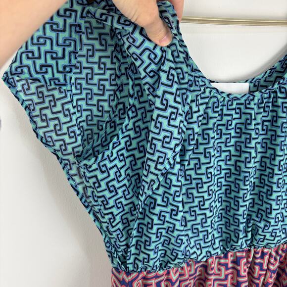 bar III front row colorblock geometric print flowy dress XL blue pink cocktail - Picture 3 of 11